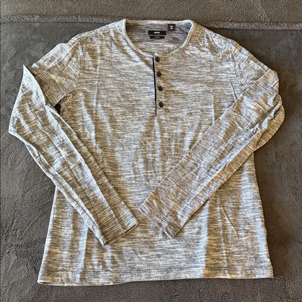 Boss slim fit Gray Long Sleeve Henley Shirt